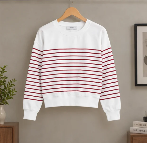 Women's White & Red Striped Sweatshirt