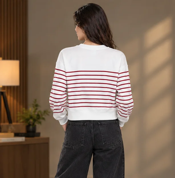 Women's White & Red Striped Sweatshirt view 3