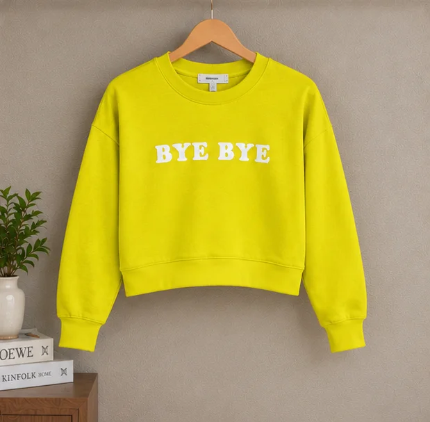 Women's Bright Yellow 'BYE BYE' Cropped Sweatshirt