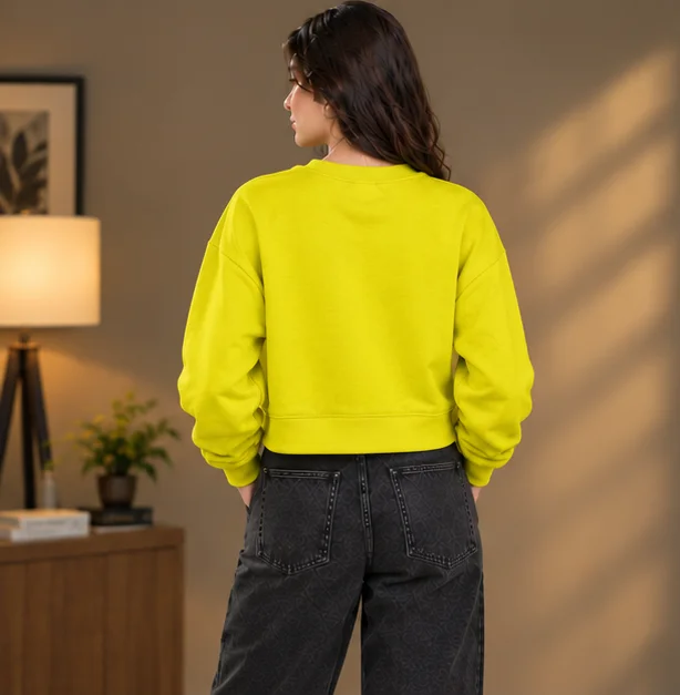 Women's Bright Yellow 'BYE BYE' Cropped Sweatshirt view 2