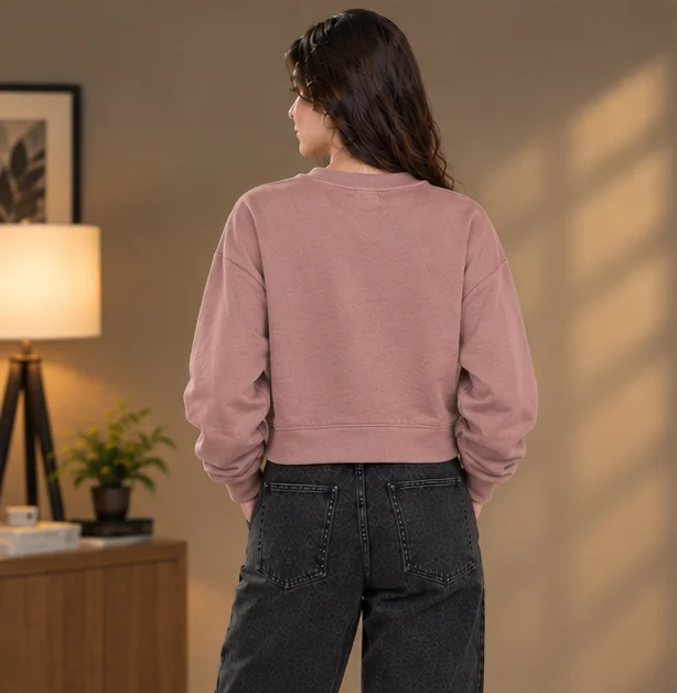 Women's Dusty Pink Graphic Cropped Sweatshirt view 2