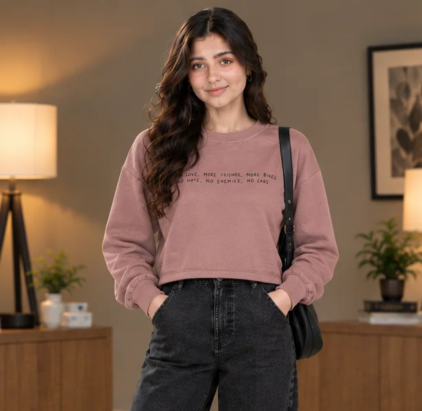 Women's Dusty Pink Graphic Cropped Sweatshirt view 4