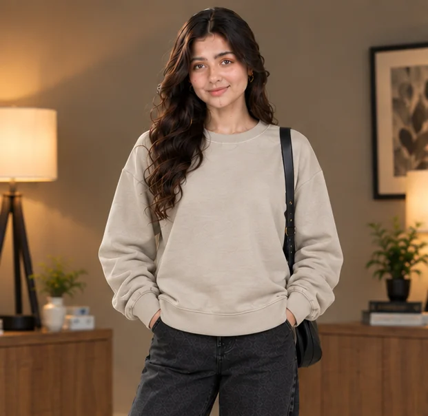 Women's Essential Sand Beige Crewneck Sweatshirt — alternate view