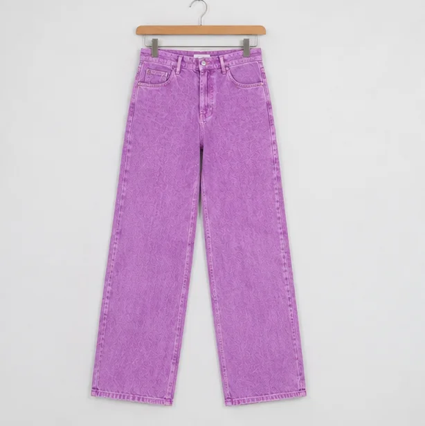 Women's Textured Purple Wide-Leg Jeans