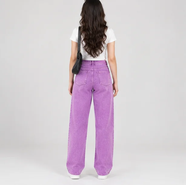Women's Textured Purple Wide-Leg Jeans view 2