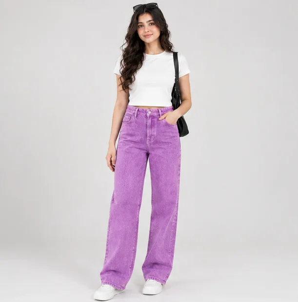 Women's Textured Purple Wide-Leg Jeans — alternate view