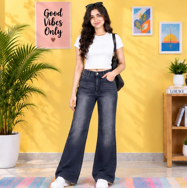 MR.DENIM Premium Faded Dark Blue Wide-Leg Jeans — alternate view