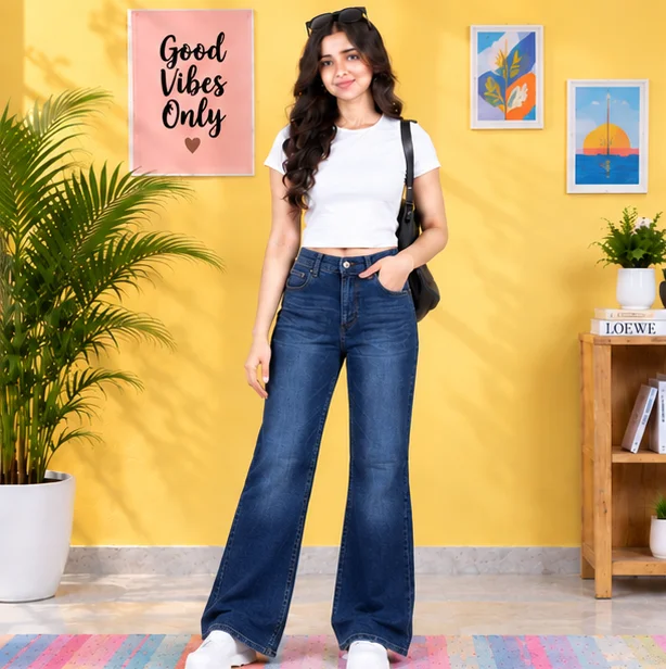 MR.DENIM Classic Blue Faded Wide-Leg Jeans — alternate view