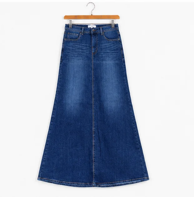 MR.DENIM Classic Blue Flared Denim Maxi Skirt