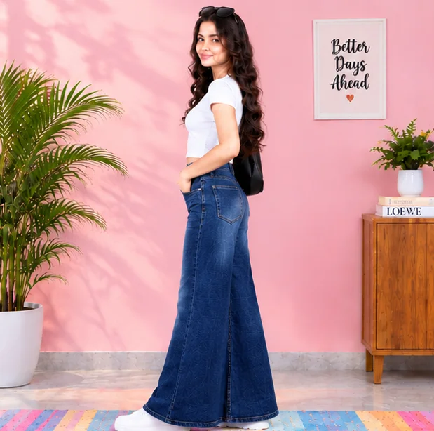MR.DENIM Classic Blue Flared Denim Maxi Skirt view 3