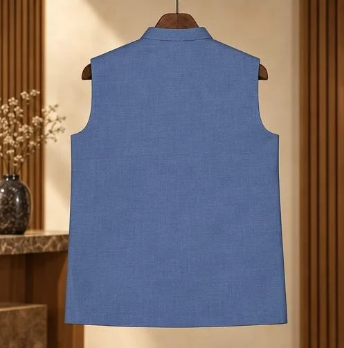 Premium Dusty Blue Textured Waistcoat view 2