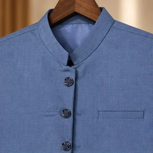 Premium Dusty Blue Textured Waistcoat view 3