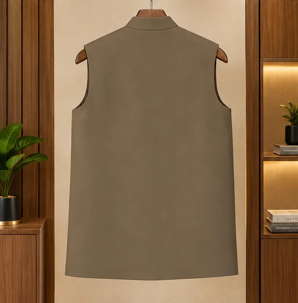 Premium Olive Khaki Cotton Waistcoat view 2