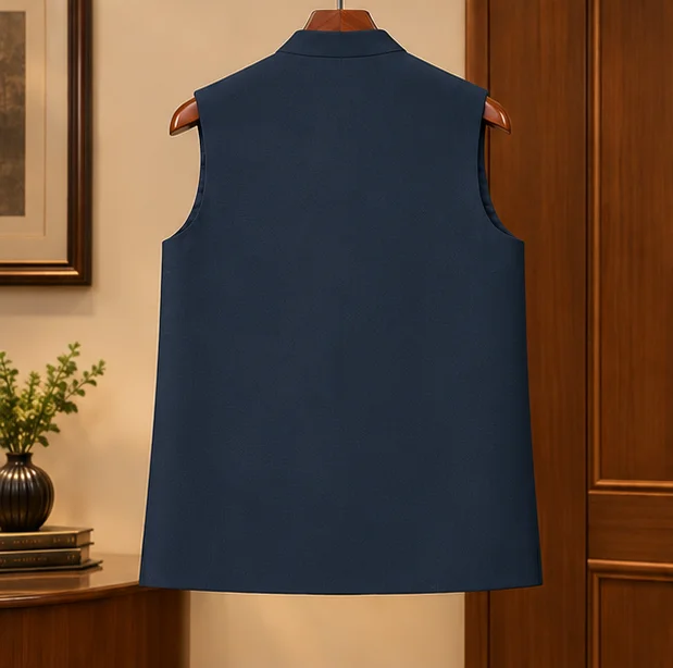 Premium Navy Blue Safari Style Waistcoat view 2