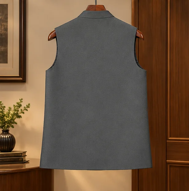 Premium Charcoal Grey Safari Style Waistcoat view 2