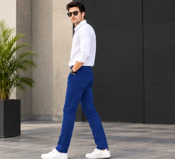 MR.DENIM Royal Blue Straight Fit Jeans view 3