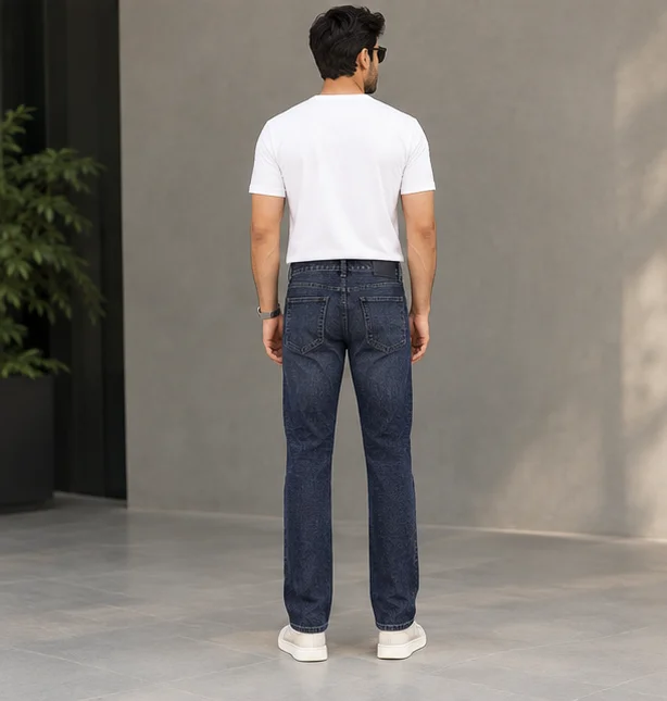 MR.DENIM Washed Dark Blue Straight Fit Jeans view 2