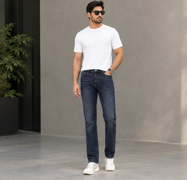MR.DENIM Washed Dark Blue Straight Fit Jeans — alternate view