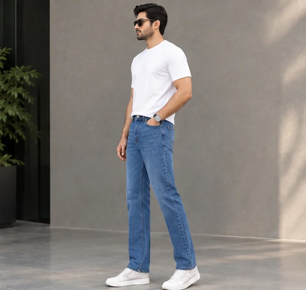 MR.DENIM Classic Medium Blue Straight Fit Jeans view 3