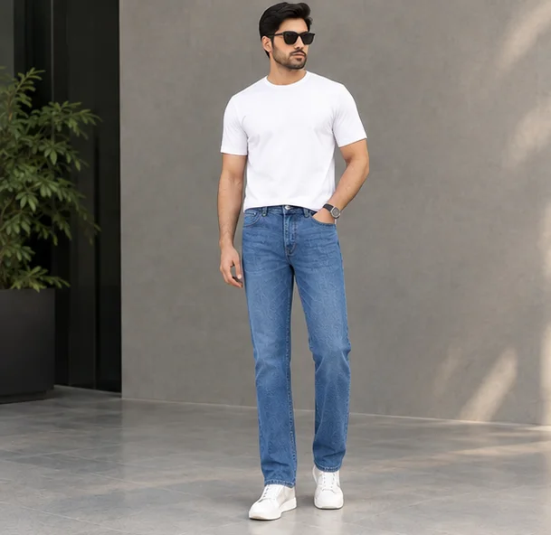 MR.DENIM Classic Medium Blue Straight Fit Jeans view 4