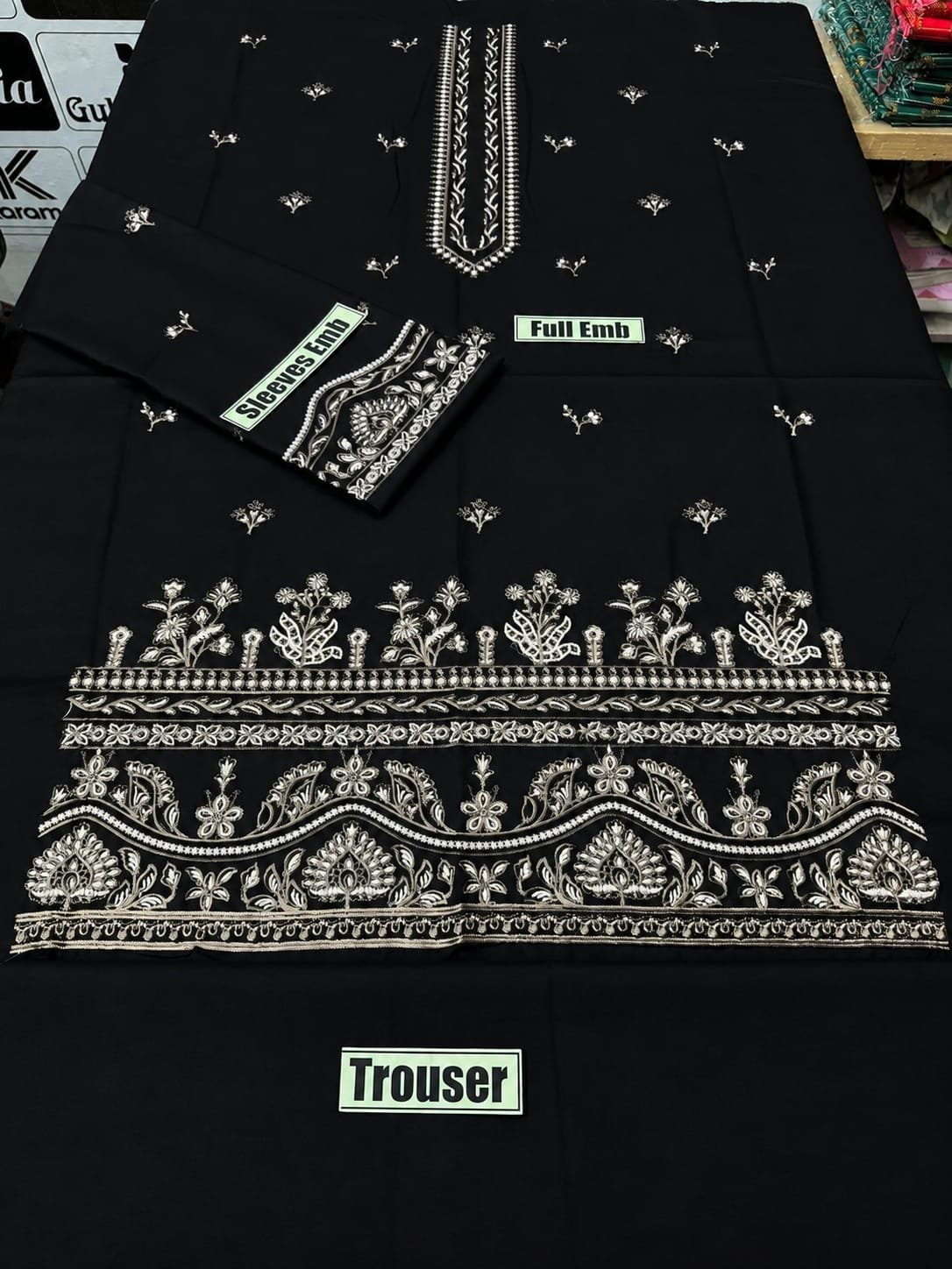Elegant Black Embroidered Dhanak Unstitched 2 Piece Suit — alternate view