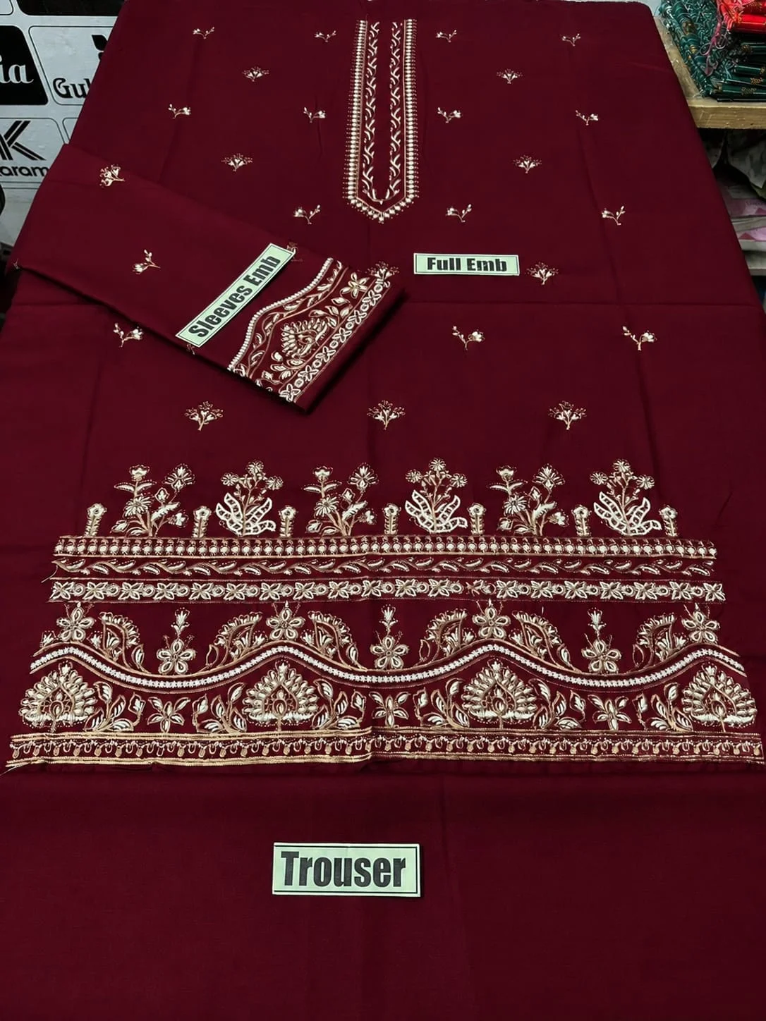 Elegant Maroon Embroidered Dhanak Unstitched 2-Piece Suit view 2