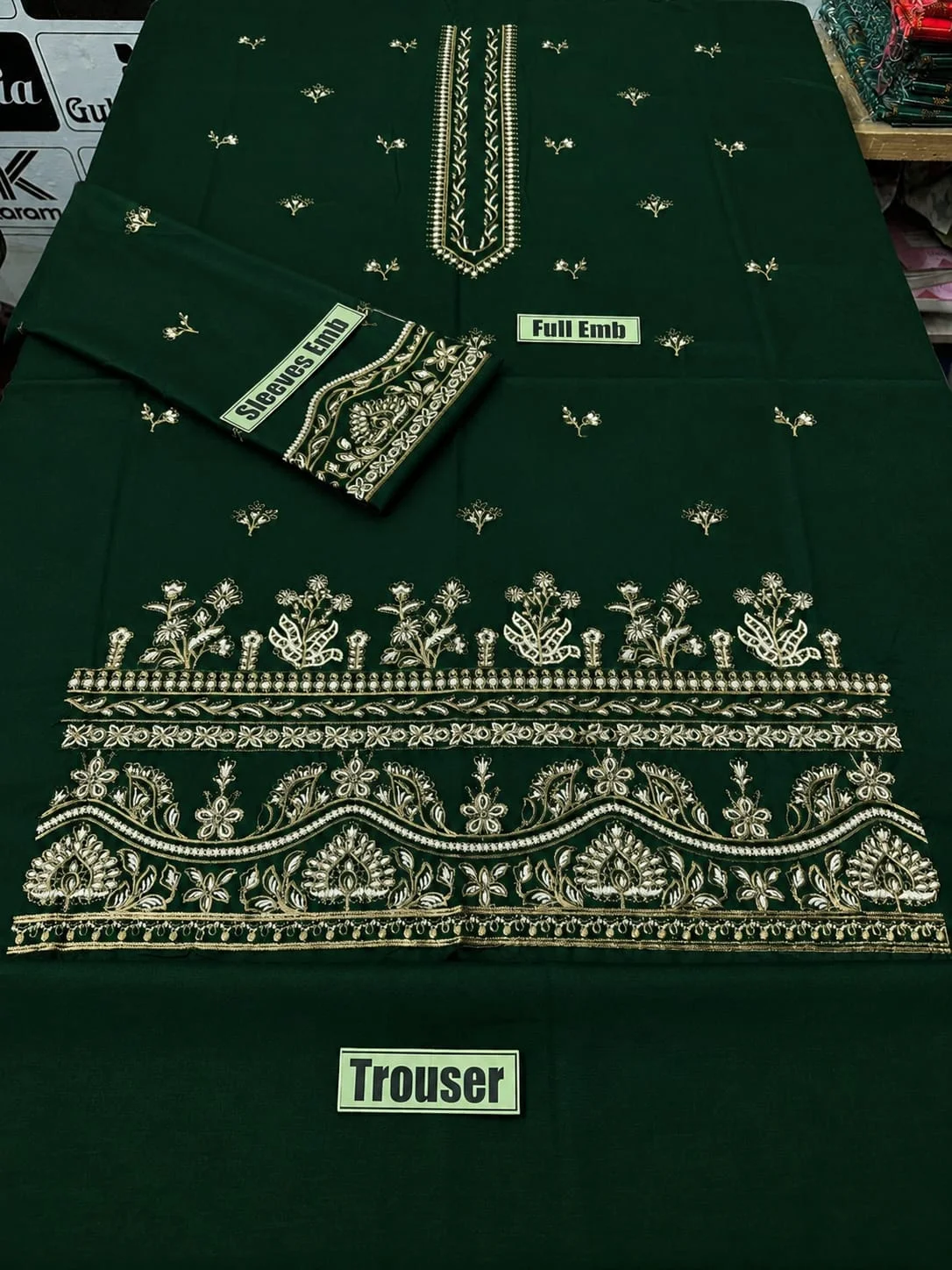 Elegant Green Embroidered Dhanak Unstitched 2-Piece Suit view 2