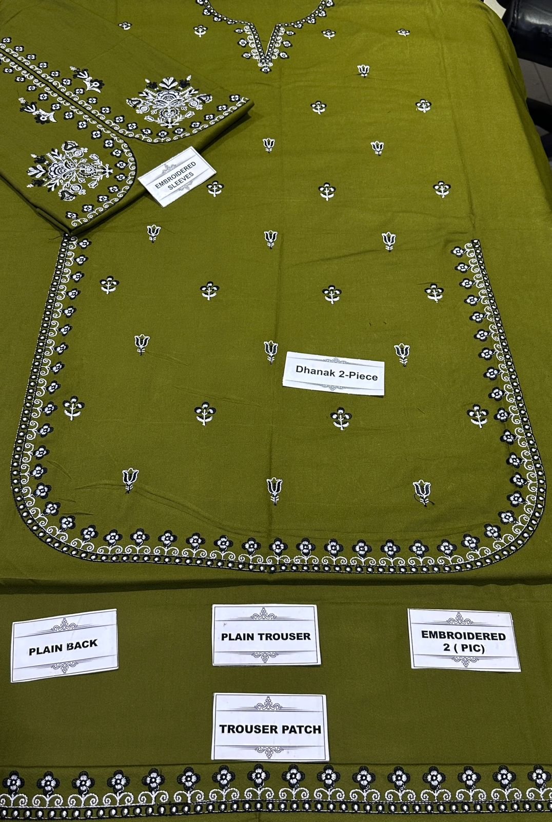 Elegant Olive Green Embroidered Dhanak Unstitched 2-Piece Suit — alternate view
