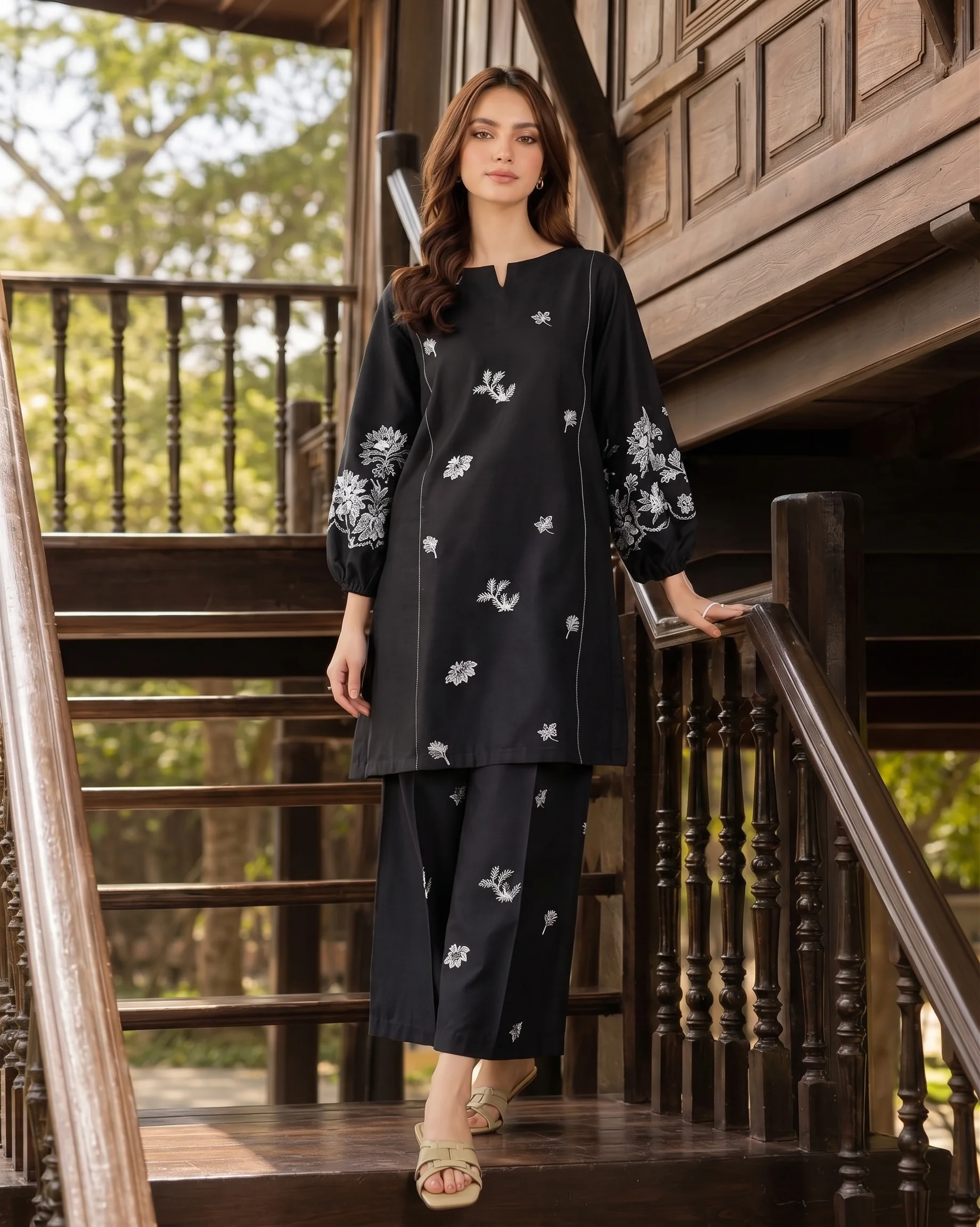 Elegant Black Embroidered Unstitched 2-Piece Suit