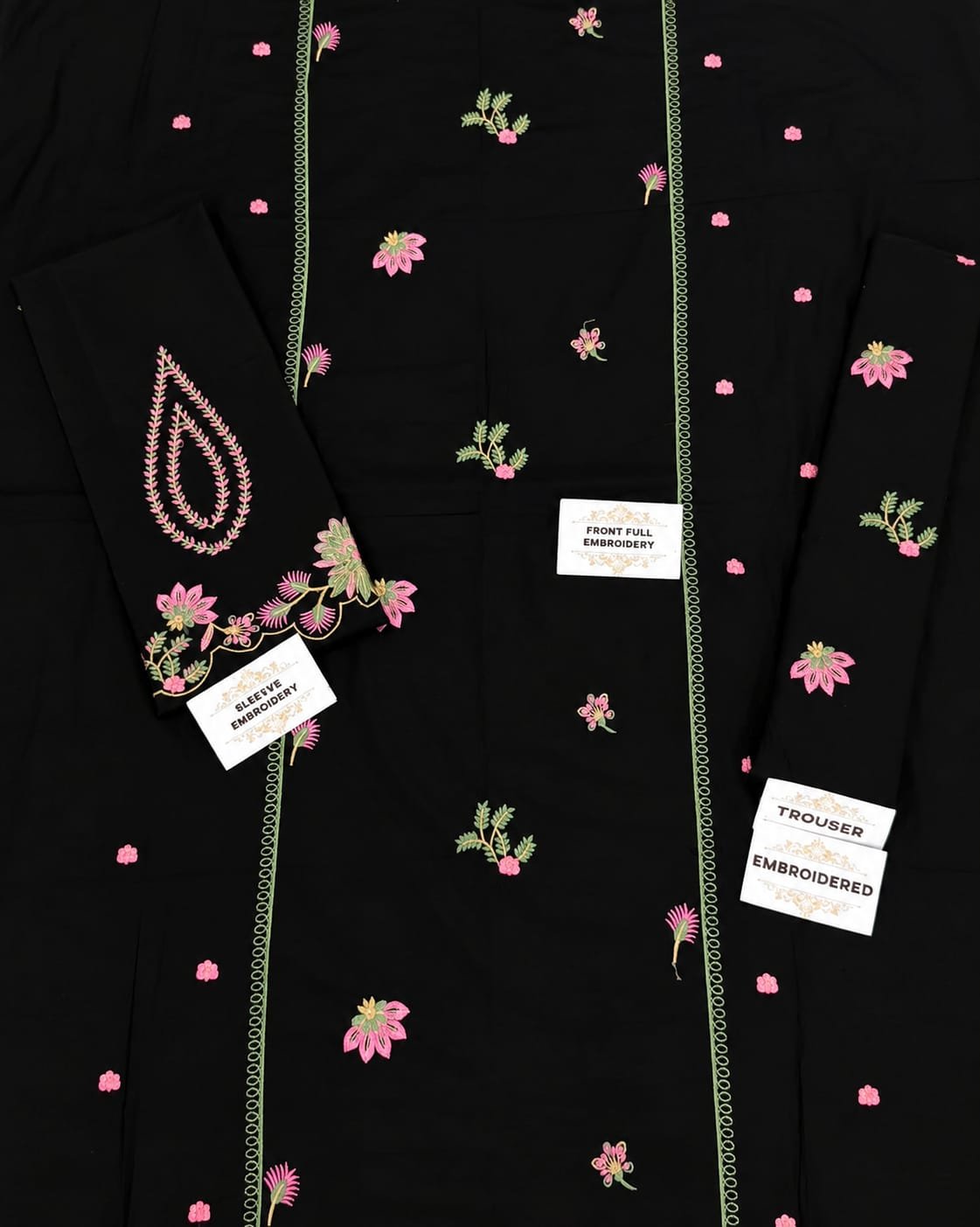 Elegant Black Embroidered Unstitched 2-Piece Suit view 2