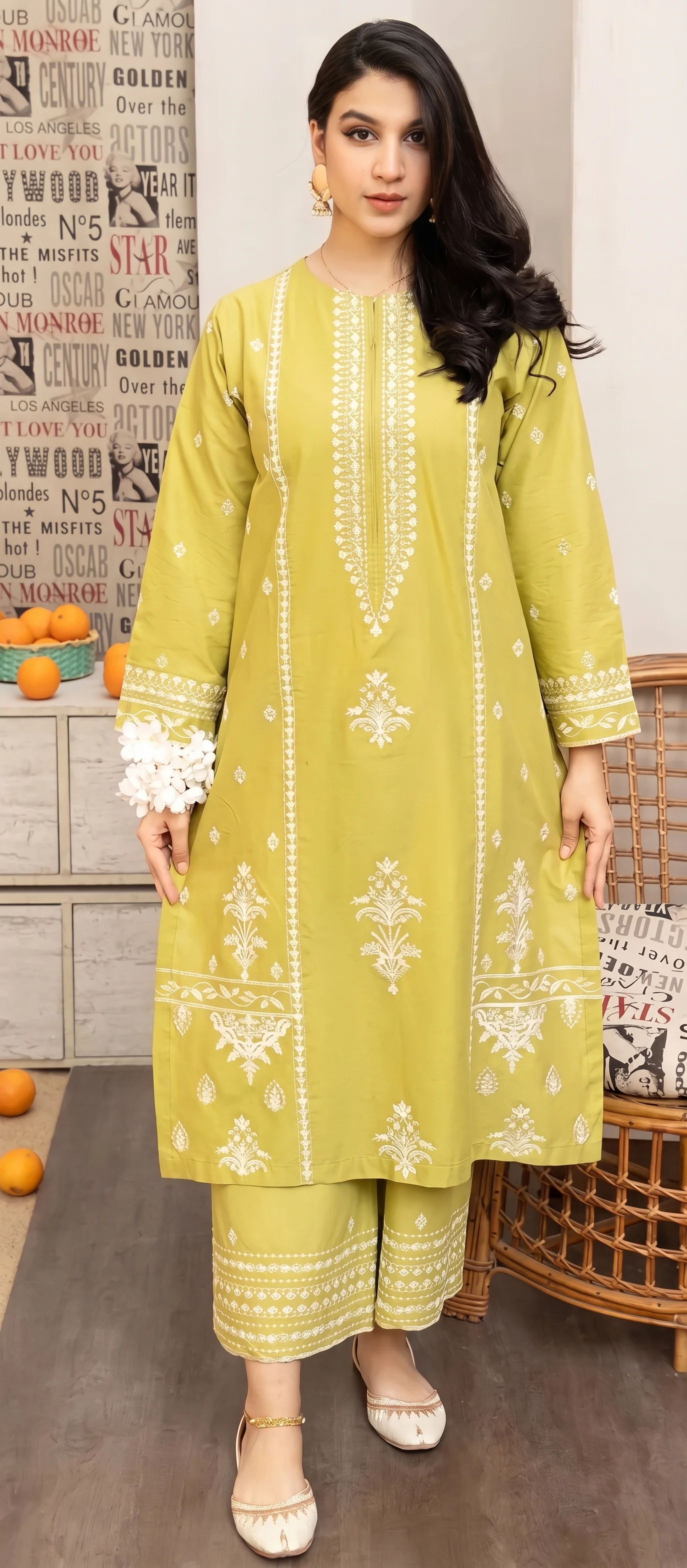 Light Olive Green Embroidered Dhanak Unstitched Suit
