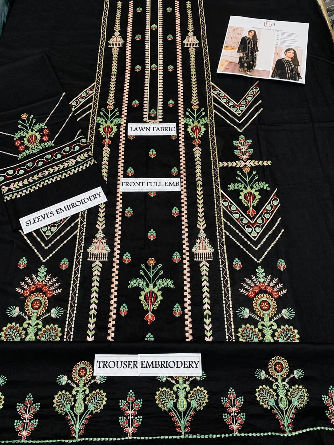 Elegant Black Embroidered Dhanak Unstitched Suit view 2