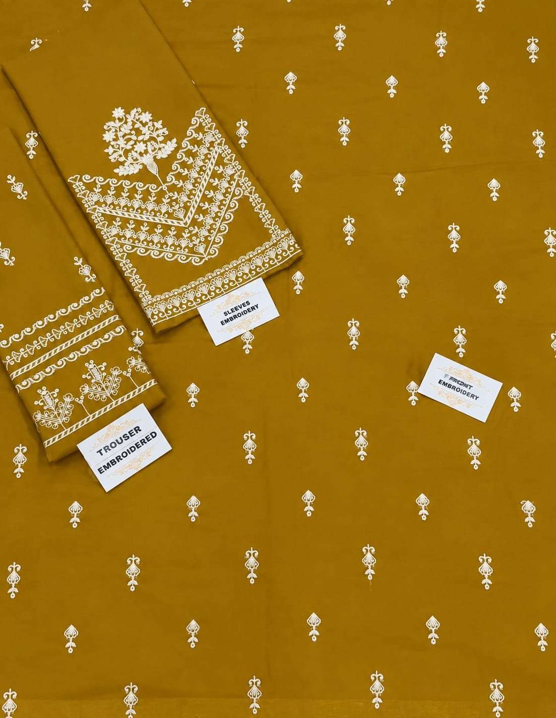 Elegant Mustard Embroidered Dhanak Unstitched 2-Piece Suit view 2