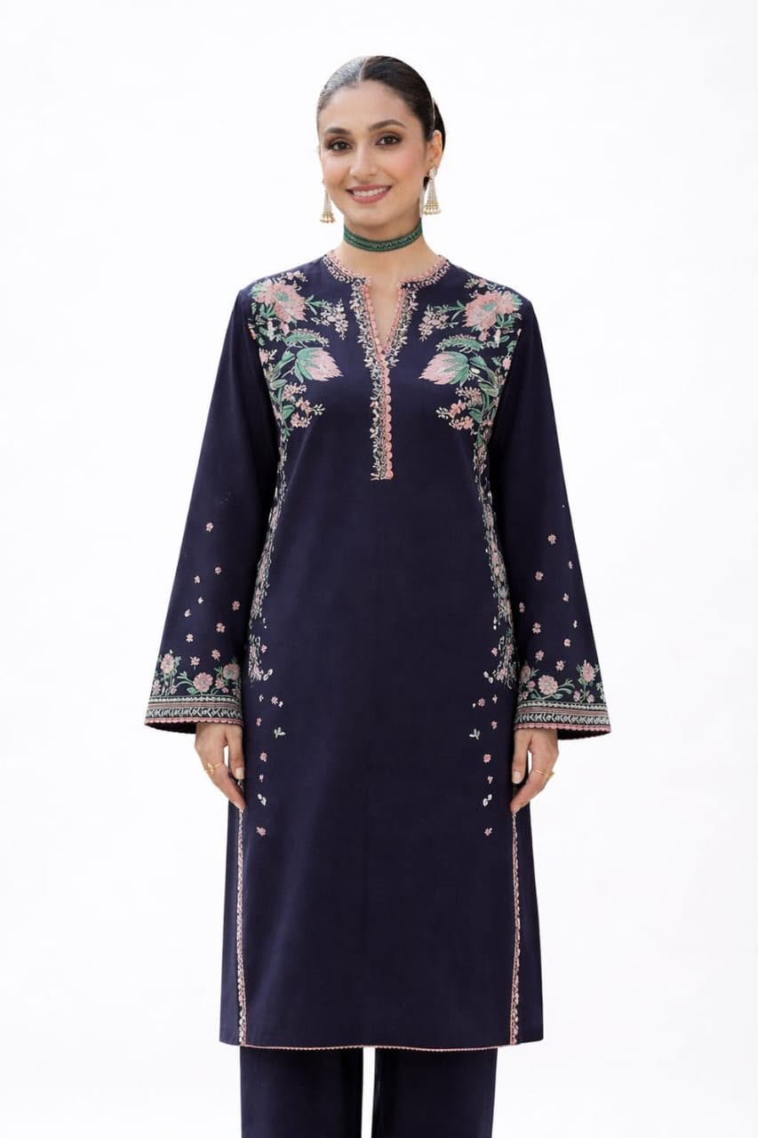 Elegant Dark Plum Embroidered Dhanak Unstitched 2-Piece Suit