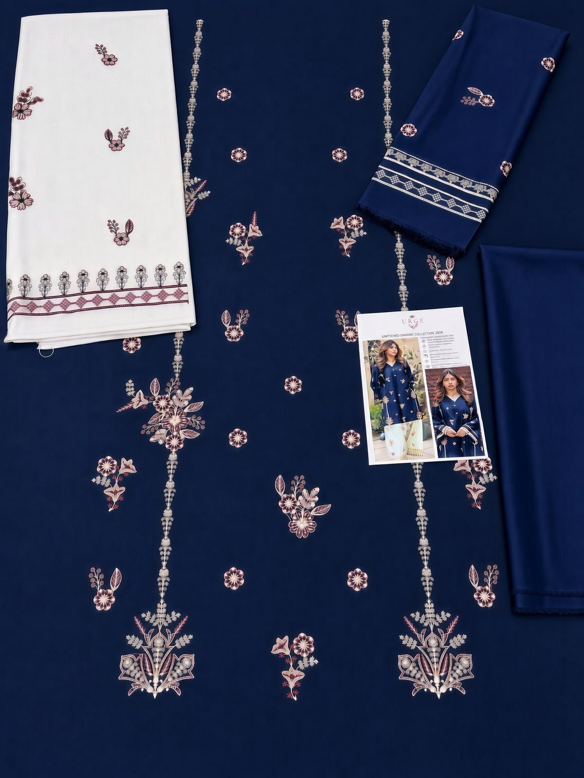 Elegant Navy Blue Embroidered Dhanak 2-Piece Suit view 2