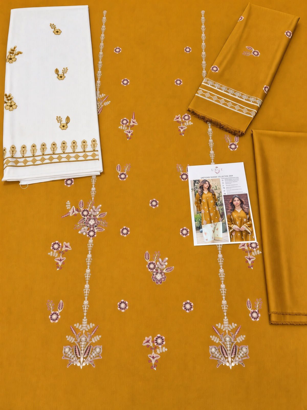 Premium Mustard Yellow Embroidered Dhanak 2-Piece Ensemble view 2