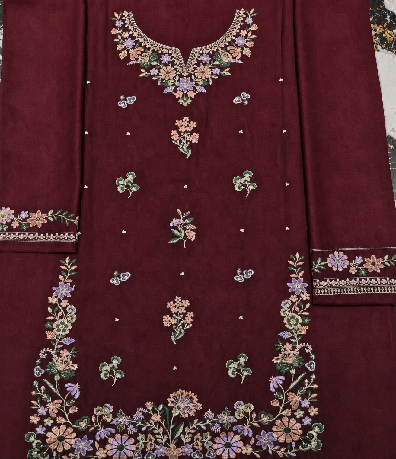 Premium Maroon Embroidered Dhanak 2-Piece Ensemble — alternate view