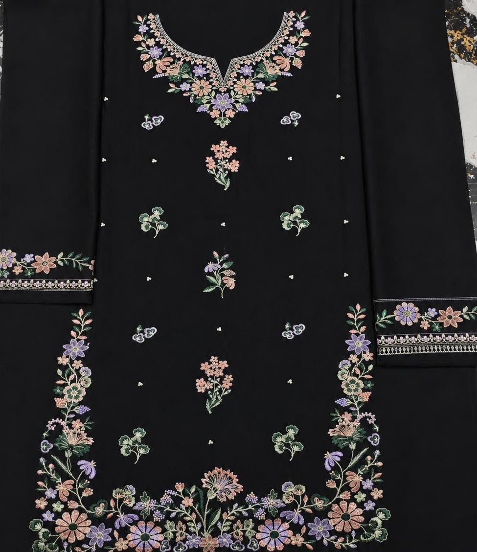 Premium Black Embroidered Dhanak 2-Piece Ensemble — alternate view