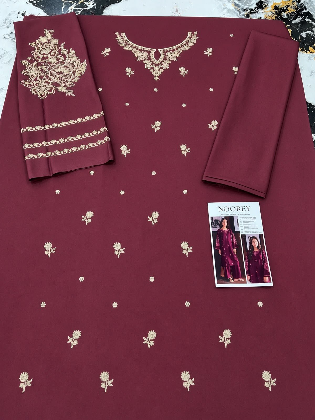 Elegant Dark Plum Embroidered Dhanak 2-Piece Suit view 2