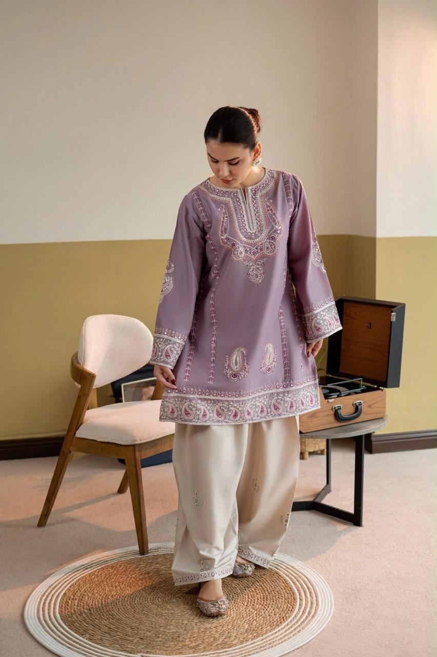 Elegant Lavender Embroidered 2-Piece Suit