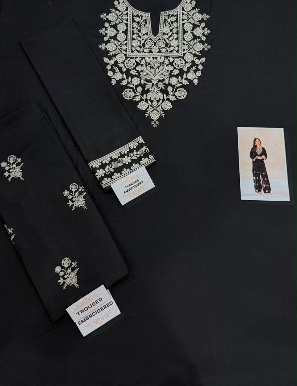 Elegant Black Embroidered Dhanak Unstitched 2-Piece Suit view 2
