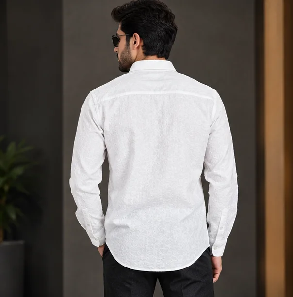 Premium White Textured Dobby Cotton Casual Shirt view 2