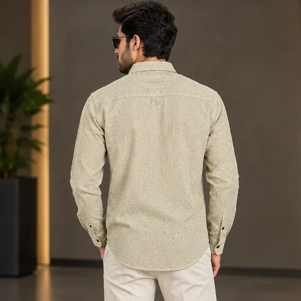 Premium Beige Textured Dobby Cotton Casual Shirt view 2
