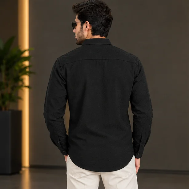 Premium Black Textured Dobby Cotton Casual Shirt view 2