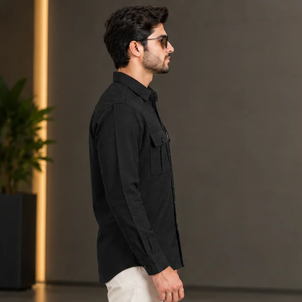Premium Black Textured Dobby Cotton Casual Shirt view 3