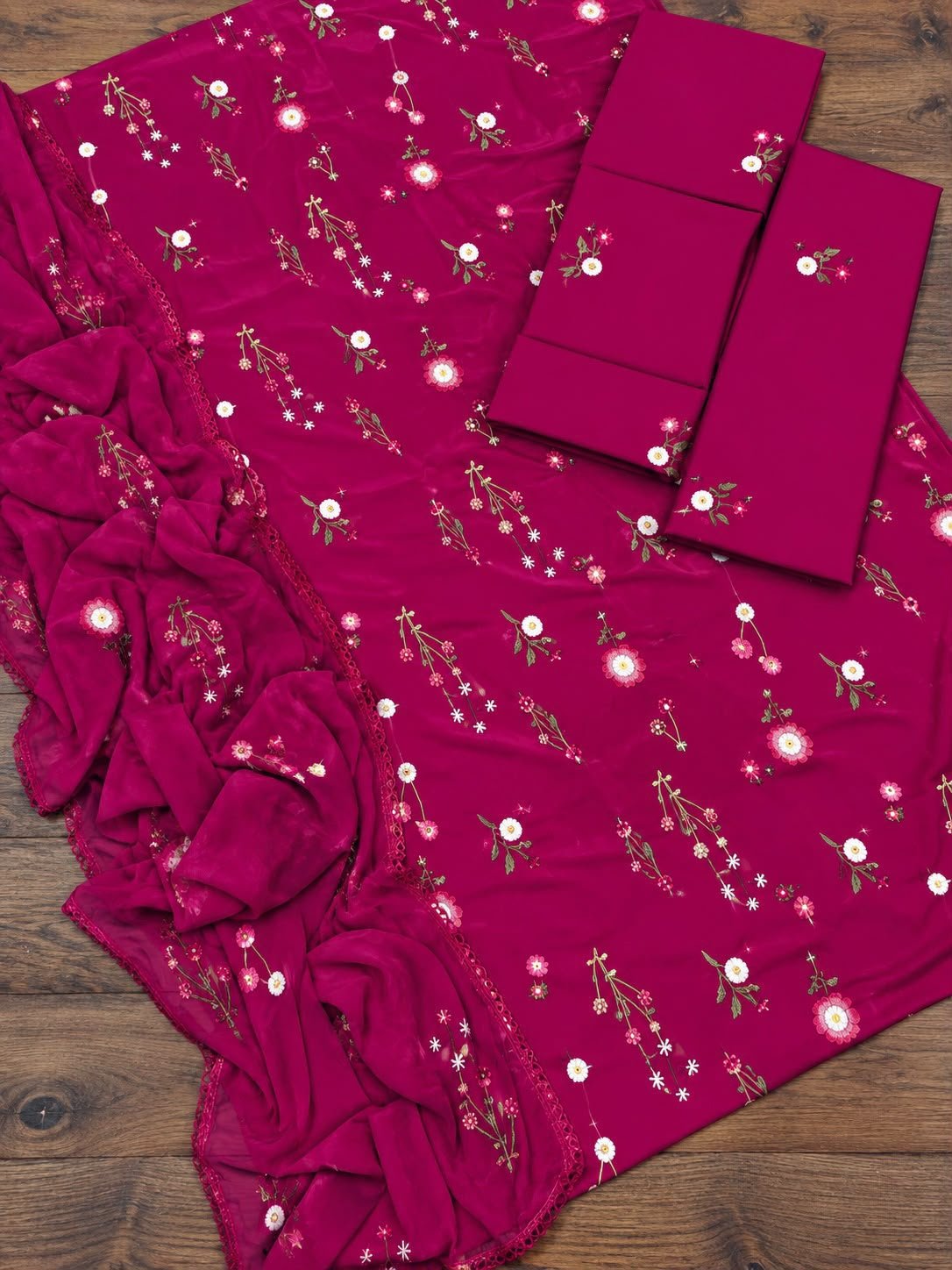 Elegant Magenta Embroidered Dhanak Unstitched 3-Piece Suit — alternate view