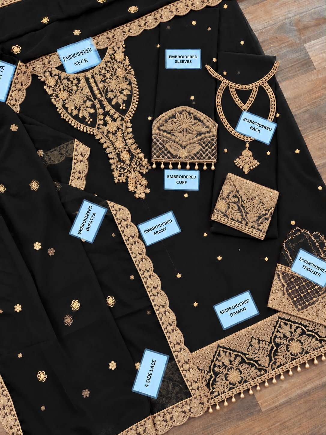 Alizeh Luxury Black Chiffon Embroidered 3-Piece Suit view 2