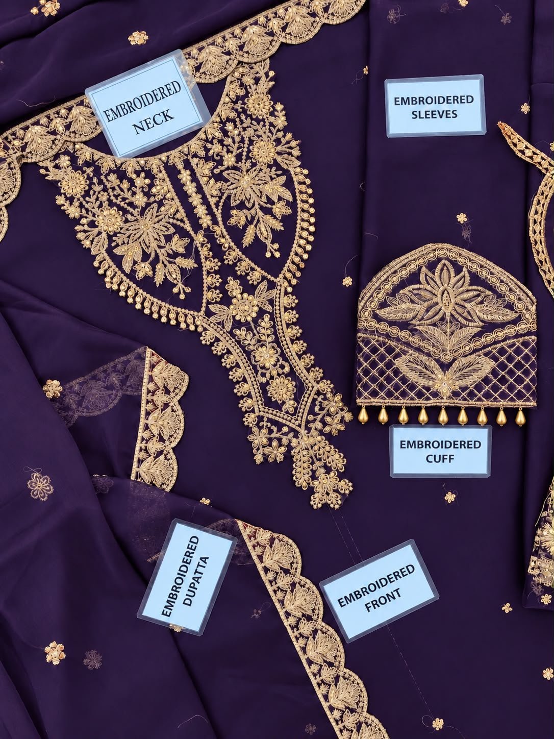 Alizeh Luxury Plum Purple Chiffon Embroidered 3-Piece Suit — alternate view