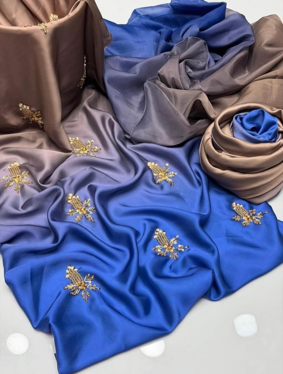 Premium Shamoze Silk Tie & Dye 3-Piece Suit (Taupe & Royal Blue) — alternate view