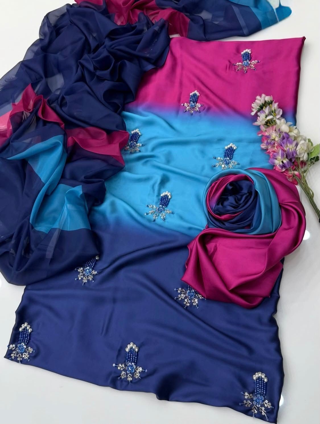 Premium Shamoze Silk Tie & Dye 3-Piece Suit (Magenta & Blue) — alternate view